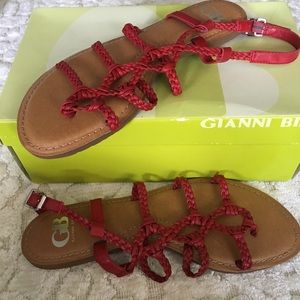 Red leather sandals